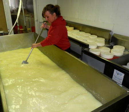 Heather Howell making cheese at Twin Oaks Creamery. Photo courtesy Twin Oaks Creamery.