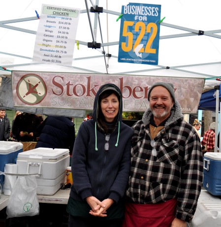Janelle & Jerry Stokesberry of Stokesberry Sustainable Farm support I-522. Photo copyright 2013 by Zachary D. Lyons.