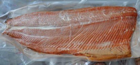 Whole smoked side of King salmon from Wilson Fish at Ballard Farmers Market. Copyright Zachary D. Lyons.