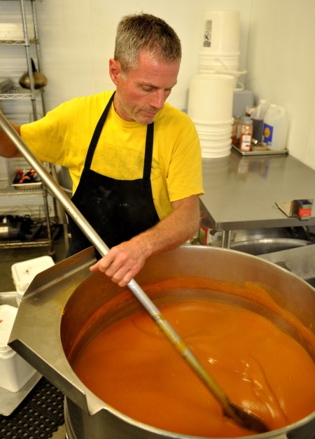 Got Soup?'s Jerry Baxter stirring a steaming caldron of soupliciounsess. Copyright Zachary D. Lyons.